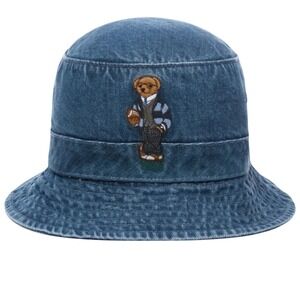 Polo Ralph Lauren Mens Polo Bear Denim Bucket Hat Blue Medium Wash‎ S/M 58cm